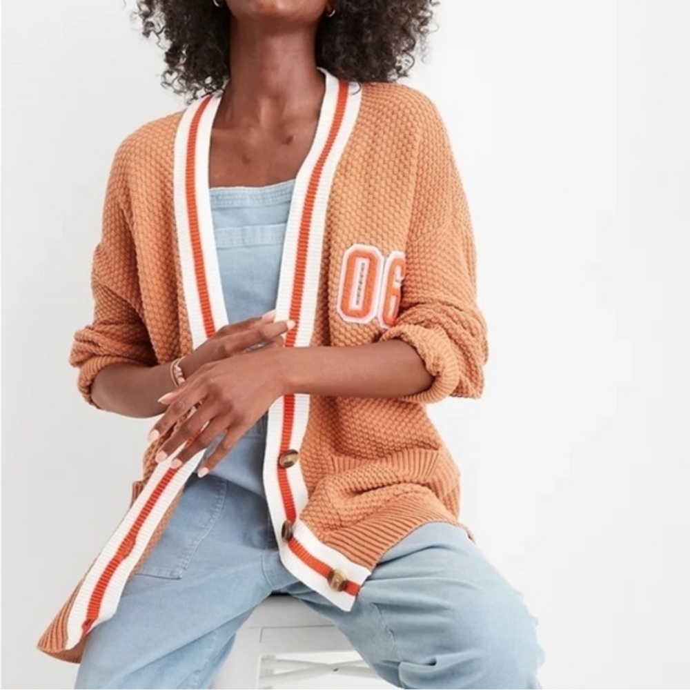 Aerie New Varsity Cardigan Brown/Orange Size Medium Oversized Letterman Cotton